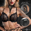 Master Series Captivate Collar with Body Chain Black featuring vegan leather and gold accents, perfect for bondage outfits.