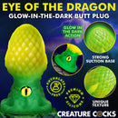 Eye of the Dragon Silicone Butt Plug Green featuring glow-in-the-dark action and unique dragon-scale texture.