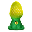 Eye of the Dragon Silicone Butt Plug Green with dragon-scale texture and glass eye design.