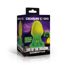 Eye of the Dragon Silicone Butt Plug Green packaging with dragon motif and glow in the dark feature.