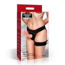 Jolie Strap-On Panty Harness and Garter Small Black front packaging display, showcasing lingerie design with garter.