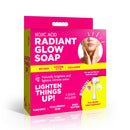 Glow Kojic Acid Brightening Dark Spot Remover Soap packaging with two bars and applicator for skin brightening.