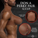 Perky Pair G-Cup Silicone Breasts Dark displayed in crop top style, showcasing hand-painted realistic details.