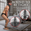 Master Series Steel Pillory CBT Tower Black featuring bound male with attachment points for accessories.
