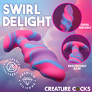 Creature Cocks Unicorn Swirl Silicone Butt Plug Medium showcasing whimsical swirl design and ergonomic base in vibrant colors.