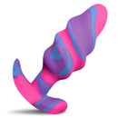 Creature Cocks Unicorn Swirl Silicone Butt Plug Medium in vibrant purple, pink and blue design for playful anal play.