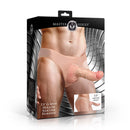 Master Series 7.5 Inch G-Spot Hollow Silicone Strap-On packaging showing the product details and harness features.