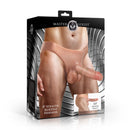 Master Series 8 Inch Stealth Silicone Hollow Strap-On Flesh displayed with a harness and realistic hollow extension.