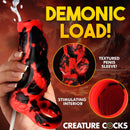 Hell Hound Squirting Silicone Penis Enhancer Red with textured sleeve and squirting feature, perfect for fantasy roleplay.