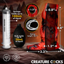 Hell Hound Squirting Silicone Penis Enhancer Red with syringe and bulb details for adventurous roleplay.