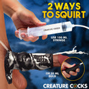 Night Prowler Squirting Silicone Penis Enhancer Silver with syringe and bulb for squirting feature from Creature Cocks.