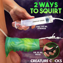 Tentacle Squirting Silicone Penis Enhancer Green demonstrating use with syringe and squirt feature.