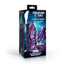 Tentacle Squirting Silicone Penis Enhancer Purple packaging by Creature Cocks featuring siphon design and squirting system.