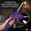 Master Series Elektra Rechargeable Violet Wand Purple demonstrating cordless design and USB charging features.