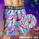 Creature Wear Mystique Unicorn Boxer Shorts Small with colorful fur-pattern print and unicorn horn detail.