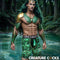 A model wearing Creature Cocks Underwear Cockness Monster Large, featuring green scales and muscular build in a forest setting.