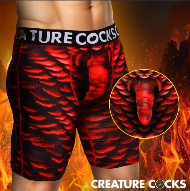 Creature Cocks Underwear Horny Devil Large with crimson red scale pattern design enhancing comfort and style.