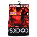 Creature Cocks Underwear Horny Devil Medium boxers with a fiery red demon design and bold branding.