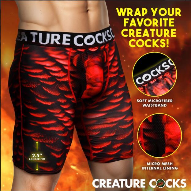 Creature Cocks Underwear Horny Devil X LARGE with red scale pattern and micro mesh internal lining.