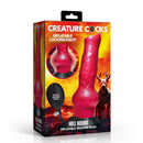Creature Cocks Hell Hound Red Inflatable Silicone Dildo packaging with detailed design features.
