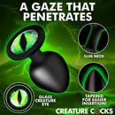 Creature Eye Green Eye Silicone Butt Plug Large with glass creature eye design and tapered neck for easy use.