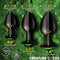Creature Cocks Green Eye Silicone Butt Plug Set 3 Piece size dimensions for each plug with details on insertable diameters.