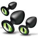 Creature Cocks Green Eye Silicone Butt Plug Set 3 Piece featuring bold green cat-eye accents.