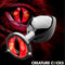 Creature Cocks Red Eye Metal Butt Plug Medium showcased against a vivid red eye background.