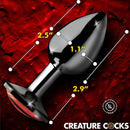 Creature Cocks Red Eye Metal Butt Plug Small with measurements and nickel-free design.
