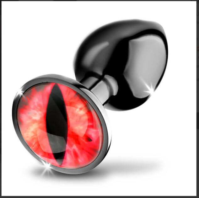 Creature Cocks Red Eye Metal Butt Plug Small with striking red glass eye and polished metal design.