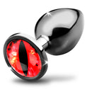 Sinister Eye Red Eye Metal Butt Plug Large with a vivid red glass eye and smooth metal body for anal play.