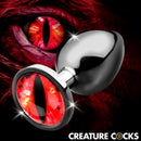 Sinister Eye Red Eye Metal Butt Plug Large with striking red glass eye and smooth metal design.