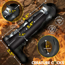 Creature Cocks Stallion 1 Inch Silicone Penis Extension dimensions with measurement indicators on an artistic background.