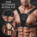 Master Series Alpha Pup Bulldog Harness Black showing ultimate alpha fit and adjustable buckles.