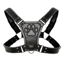 Master Series Alpha Pup Bulldog Harness Black with paw print emblem and adjustable straps for secure fit.