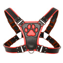 Master Series Alpha Pup Bulldog Harness Red with paw print in durable vegan leather and stylish buckle design.