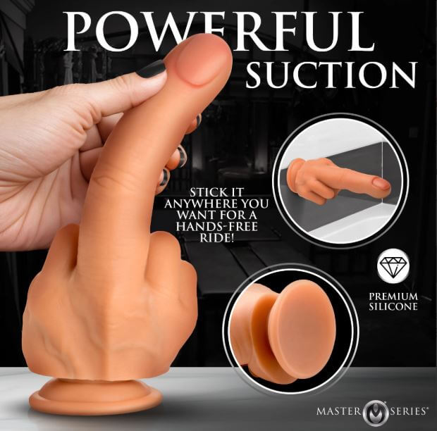 Powerful suction Master Series Finger Silicone Dildo Vanilla displayed on a smooth surface with premium silicone texture.