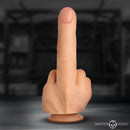 Master Series Finger Silicone Dildo Vanilla showcasing its realistic design and playful middle finger gesture.