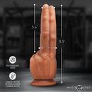 The Pleaser Double Finger Silicone Dildo dimensions showcasing unique fist-inspired design, emphasizing size and structure.
