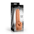 The Pleaser Double Finger Silicone Dildo in packaging, showcasing its bold design and girthy fingers for enhanced pleasure.