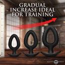 Pop Plugs 3 Piece Hollow Silicone Anal Trainer Set displayed with size reference for anal training.