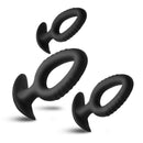 Pop Plugs 3 Piece Hollow Silicone Anal Trainer Set featuring graduated plugs in different sizes and unique flat shapes.