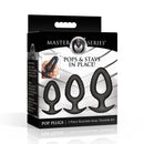 Pop Plugs 3 Piece Hollow Silicone Anal Trainer Set showcased in packaging with graduated plug sizes for anal training.