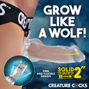 Creature Cocks Snow Wolf Hollow Strap-On with Harness showcasing its firm and flexible design for exciting play.