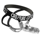 Creature Cocks Snow Wolf Hollow Strap-On with Harness featuring a clear design and adjustable harness for custom fit.
