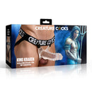 Creature Cocks King Kraken Hollow Strap-On with Harness packaging featuring a clear shaft and harness design.