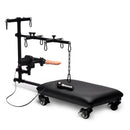 Master Series Hog Tie Restraint Rack with Sex Machine featuring heavy-duty steel frame and detachable thrusting machine.