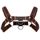 Strict Leather English Bull Dog Harness Black and Red showcasing authentic leather, black and red design, and durable hardware.