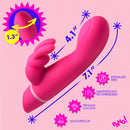 Come Hither Silicone Rabbit Vibrator Pink with measurements and features, highlighting G-spot stimulation.