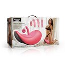 Pleasure Ride Rocking Saddle Sex Machine packaging featuring interchangeable silicone dildos and ergonomic design.